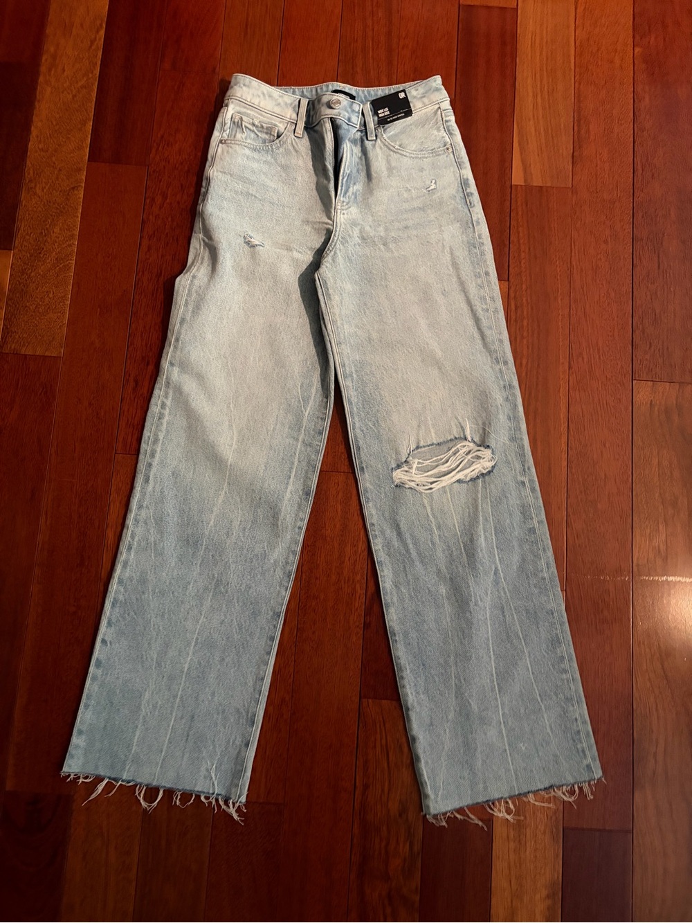 Express Womens High Rise Wide Leg Jeans Light Wash Distressed Raw Hem Sz 0 NWT